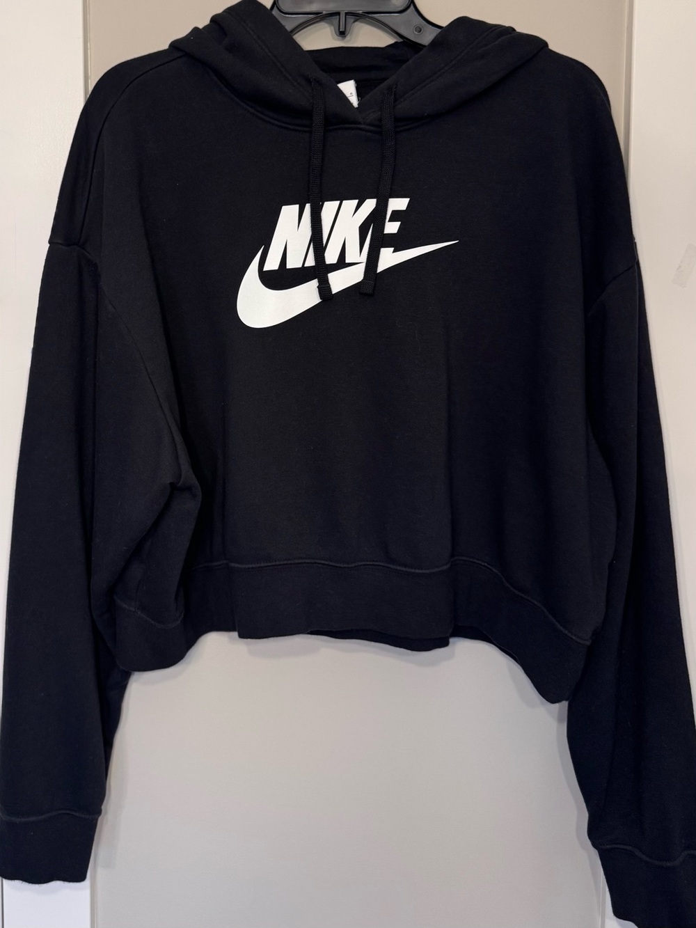 Nike Black Cropped Hoodie with White Swoosh Logo